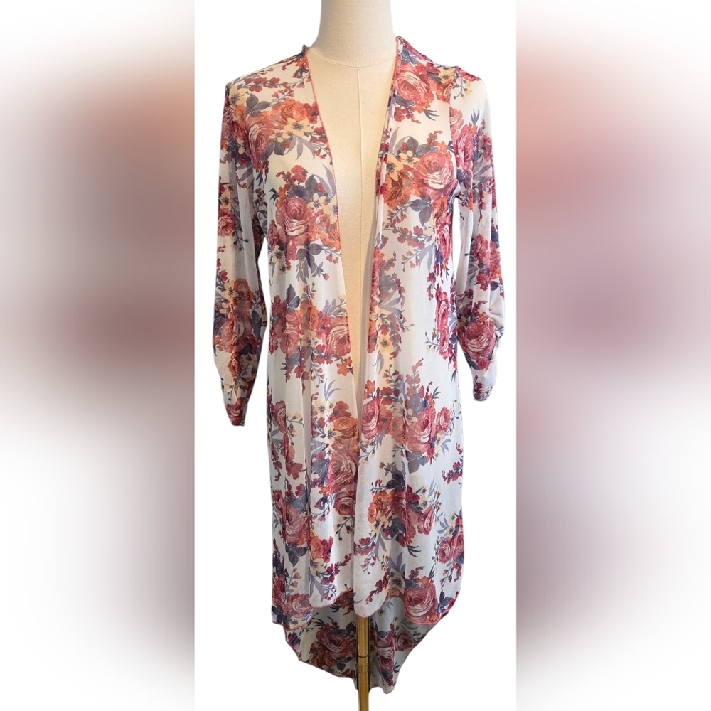 NY Invasion Floral Open Front Sheer Cardigan